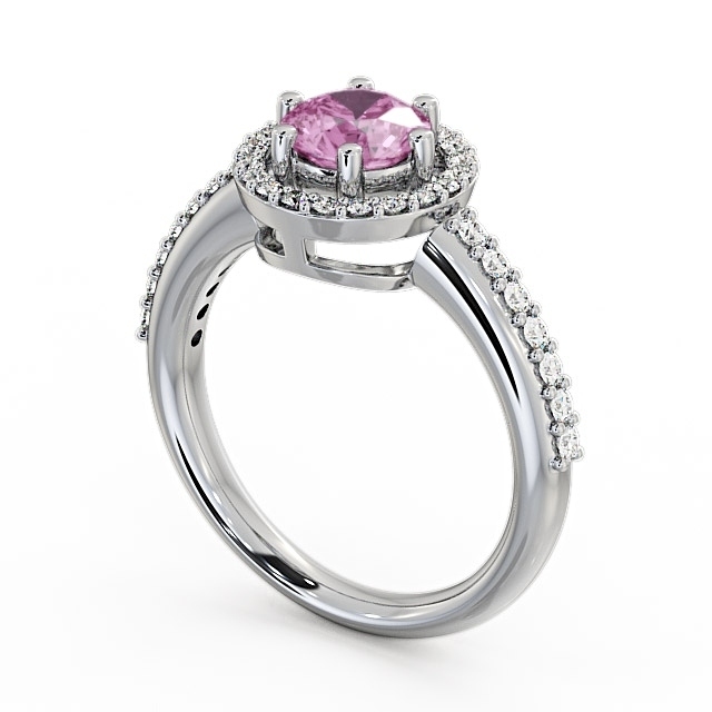 Halo Pink Sapphire and Diamond 1.31ct Ring 18K White Gold - Derwent GEMCL43_WG_PS_SIDE