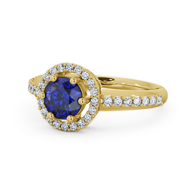 Halo Blue Sapphire and Diamond 1.31ct Ring 18K Yellow Gold - Derwent GEMCL43_YG_BS_FLAT