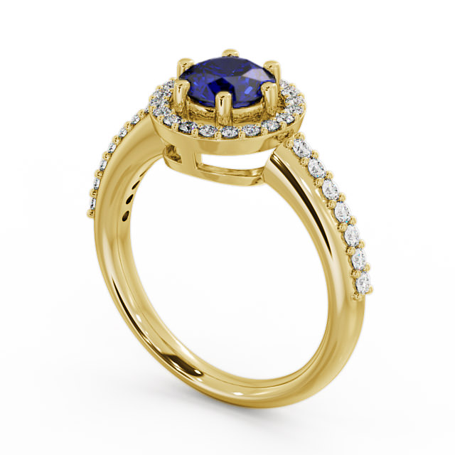 Halo Blue Sapphire and Diamond 1.31ct Ring 18K Yellow Gold - Derwent GEMCL43_YG_BS_SIDE