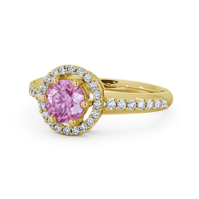 Halo Pink Sapphire and Diamond 1.31ct Ring 9K Yellow Gold - Derwent GEMCL43_YG_PS_FLAT