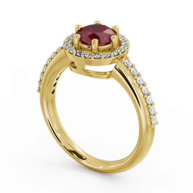 Halo Ruby and Diamond 1.31ct Ring 18K Yellow Gold - Derwent GEMCL43_YG_RU_SIDE