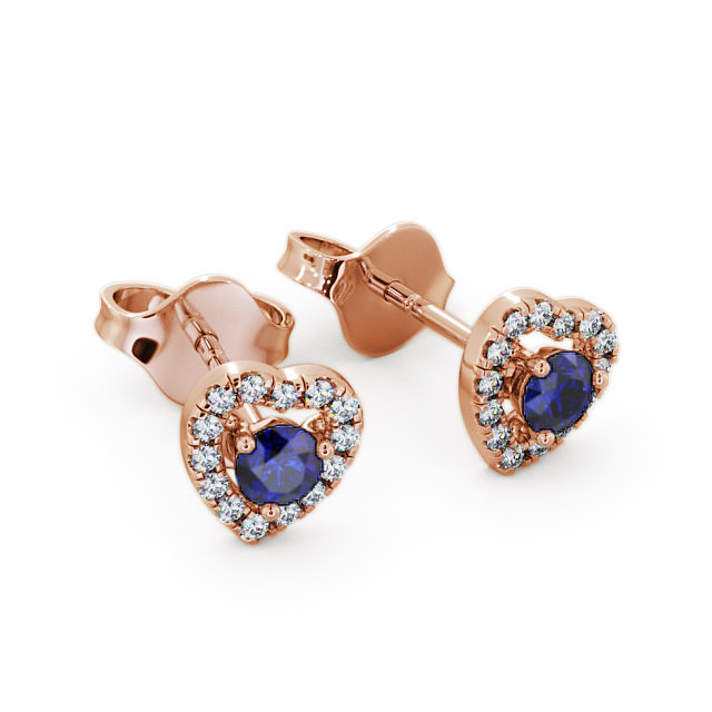 Halo Blue Sapphire and Diamond 0.56ct Earrings 9K Rose Gold - Avril GEMERG1_RG_BS_FLAT