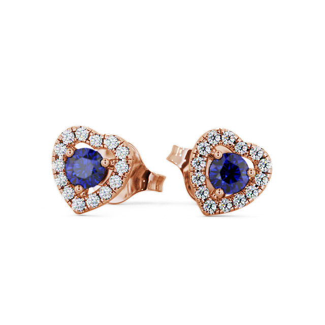 Halo Blue Sapphire and Diamond 0.56ct Earrings 9K Rose Gold - Avril GEMERG1_RG_BS_UP