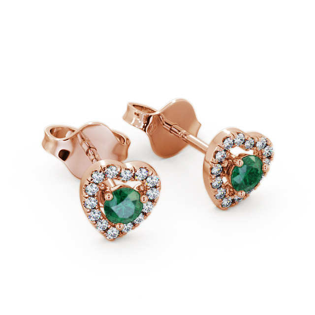 Halo Emerald and Diamond 0.50ct Earrings 9K Rose Gold - Avril GEMERG1_RG_EM_FLAT