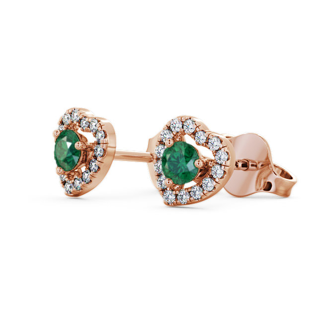 Halo Emerald and Diamond 0.50ct Earrings 9K Rose Gold - Avril GEMERG1_RG_EM_SIDE