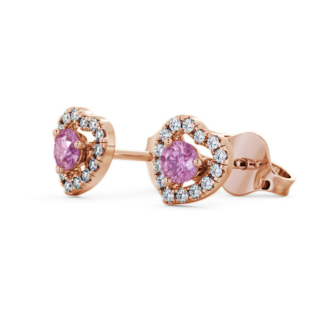 Halo Pink Sapphire and Diamond 0.56ct Earrings 18K Rose Gold - Avril GEMERG1_RG_PS_SIDE