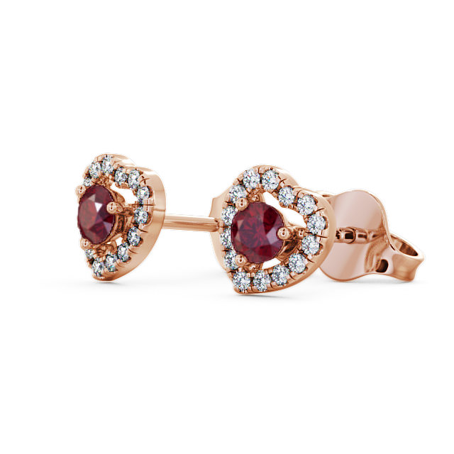 Halo Ruby and Diamond 0.56ct Earrings 18K Rose Gold - Avril GEMERG1_RG_RU_SIDE