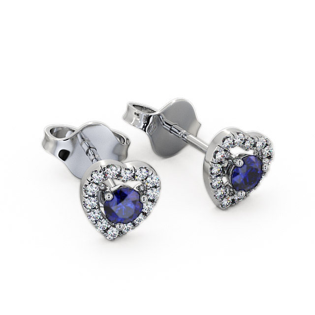 Halo Blue Sapphire and Diamond 0.56ct Earrings 9K White Gold - Avril GEMERG1_WG_BS_FLAT