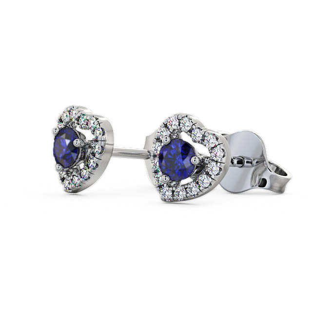 Halo Blue Sapphire and Diamond 0.56ct Earrings 18K White Gold - Avril GEMERG1_WG_BS_SIDE