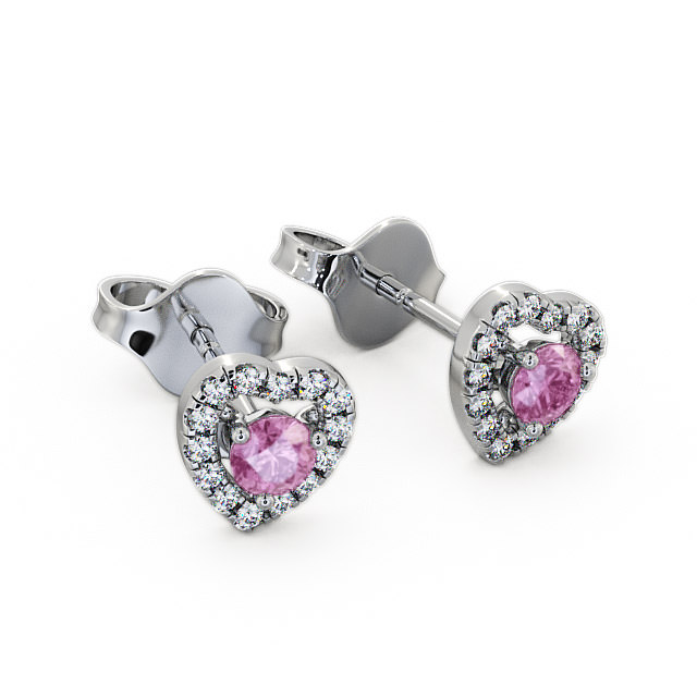 Halo Pink Sapphire and Diamond 0.56ct Earrings 9K White Gold - Avril GEMERG1_WG_PS_FLAT