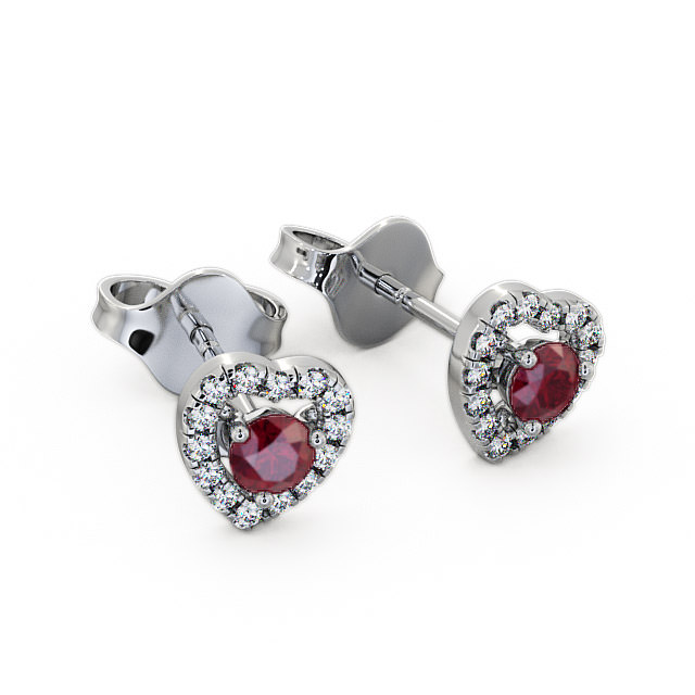 Halo Ruby and Diamond 0.56ct Earrings 9K White Gold - Avril GEMERG1_WG_RU_FLAT