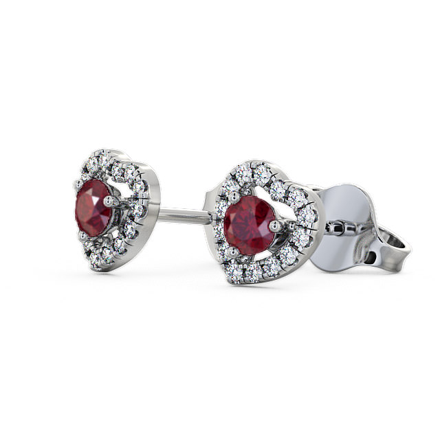 Halo Ruby and Diamond 0.56ct Earrings 18K White Gold - Avril GEMERG1_WG_RU_SIDE