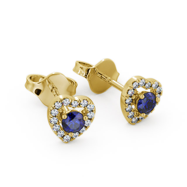 Halo Blue Sapphire and Diamond 0.56ct Earrings 18K Yellow Gold - Avril GEMERG1_YG_BS_FLAT