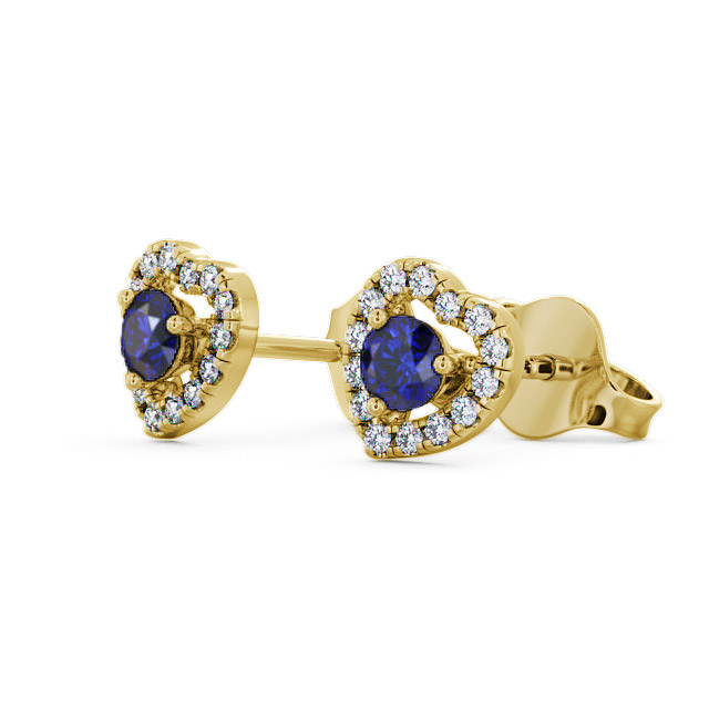 Halo Blue Sapphire and Diamond 0.56ct Earrings 18K Yellow Gold - Avril