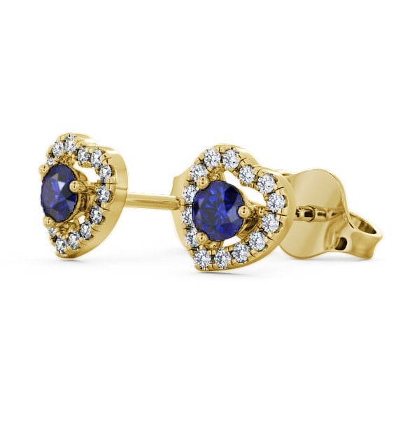 Halo Blue Sapphire and Diamond 0.56ct Earrings 9K Yellow Gold GEMERG1_YG_BS_THUMB1