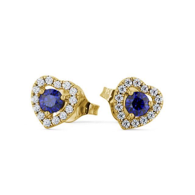 Halo Blue Sapphire and Diamond 0.56ct Earrings 18K Yellow Gold - Avril GEMERG1_YG_BS_UP