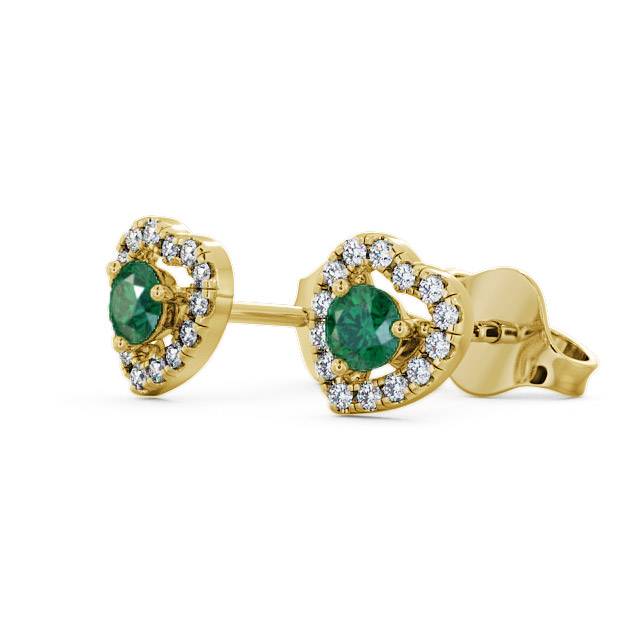 Halo Emerald and Diamond 0.50ct Earrings 18K Yellow Gold - Avril GEMERG1_YG_EM_SIDE