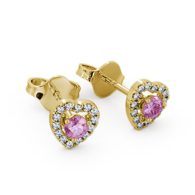 Halo Pink Sapphire and Diamond 0.56ct Earrings 9K Yellow Gold - Avril GEMERG1_YG_PS_FLAT