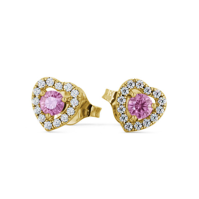 Halo Pink Sapphire and Diamond 0.56ct Earrings 9K Yellow Gold - Avril GEMERG1_YG_PS_UP