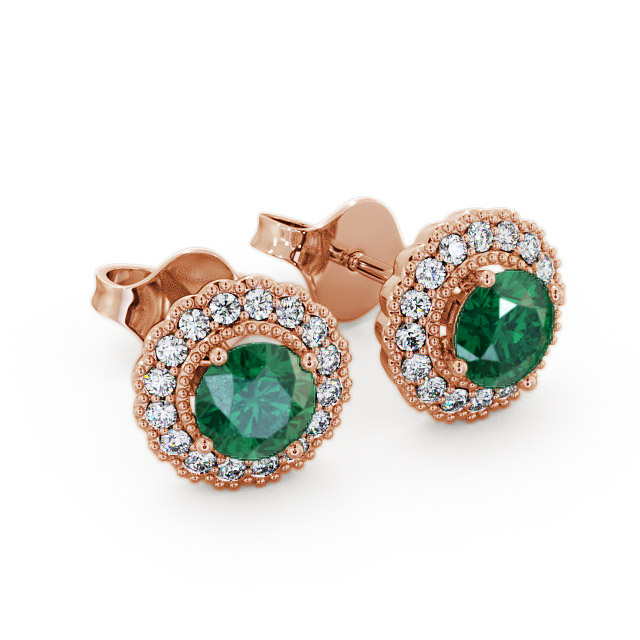 Halo Emerald and Diamond 1.22ct Earrings 9K Rose Gold - Braga GEMERG2_RG_EM_FLAT