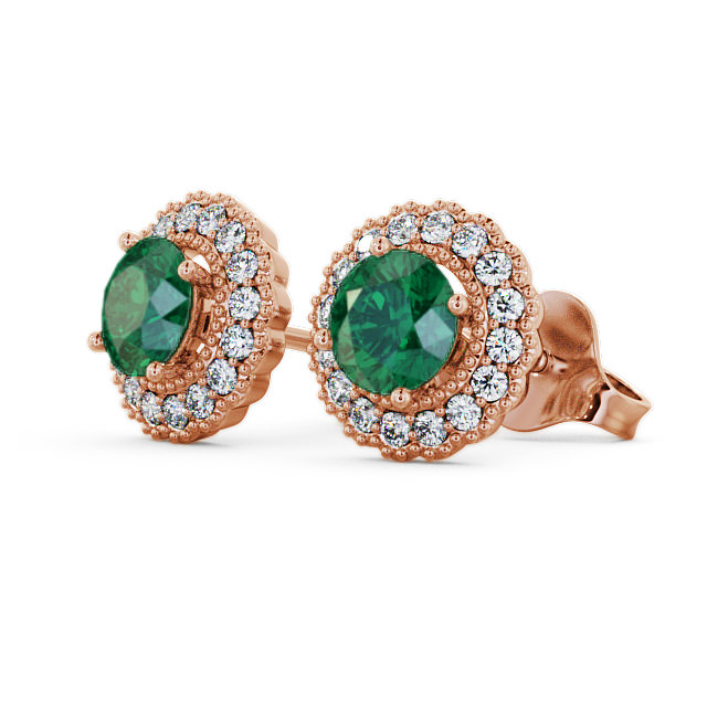 Halo Emerald and Diamond 1.22ct Earrings 9K Rose Gold - Braga GEMERG2_RG_EM_SIDE