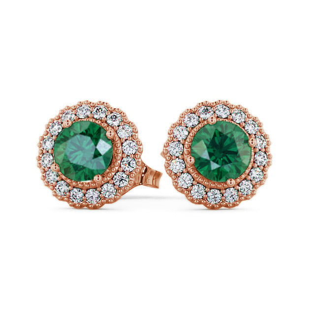Halo Emerald and Diamond 1.22ct Earrings 9K Rose Gold - Braga GEMERG2_RG_EM_UP