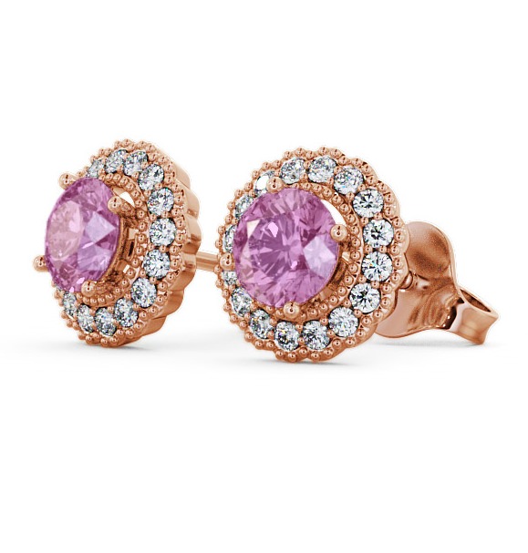 Halo Pink Sapphire and Diamond 1.56ct Earrings 18K Rose Gold GEMERG2_RG_PS_THUMB1