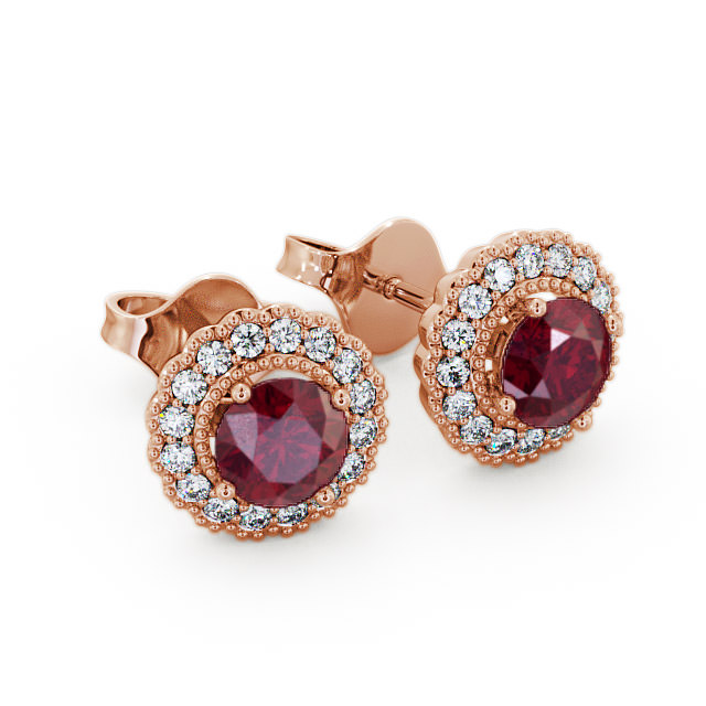 Halo Ruby and Diamond 1.56ct Earrings 9K Rose Gold - Braga GEMERG2_RG_RU_FLAT