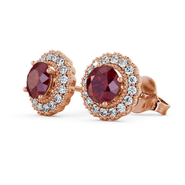 Halo Ruby and Diamond 1.56ct Earrings 9K Rose Gold - Braga GEMERG2_RG_RU_SIDE