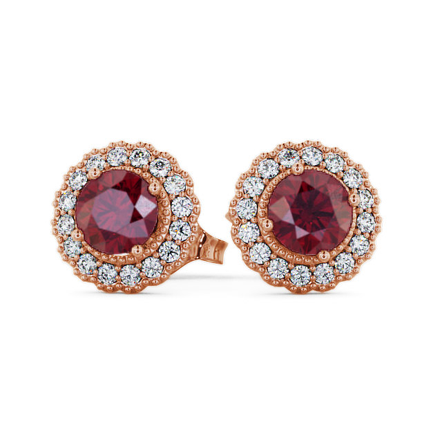 Halo Ruby and Diamond 1.56ct Earrings 9K Rose Gold - Braga GEMERG2_RG_RU_UP