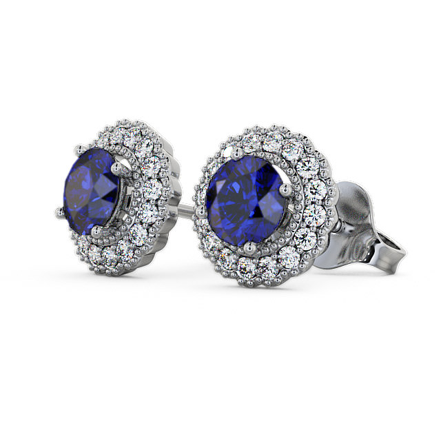 Halo Blue Sapphire and Diamond 1.56ct Earrings 18K White Gold - Braga GEMERG2_WG_BS_SIDE