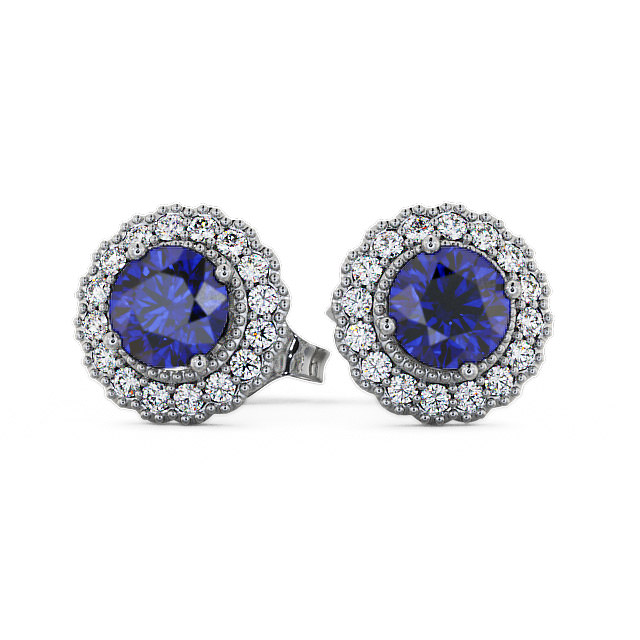 Halo Blue Sapphire and Diamond 1.56ct Earrings 18K White Gold - Braga GEMERG2_WG_BS_UP
