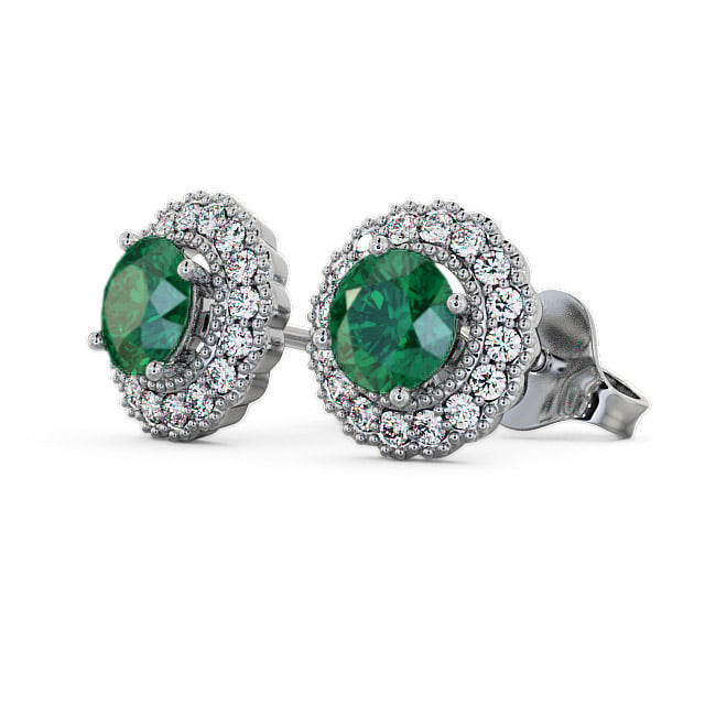 Halo Emerald and Diamond 1.22ct Earrings 18K White Gold - Braga GEMERG2_WG_EM_SIDE