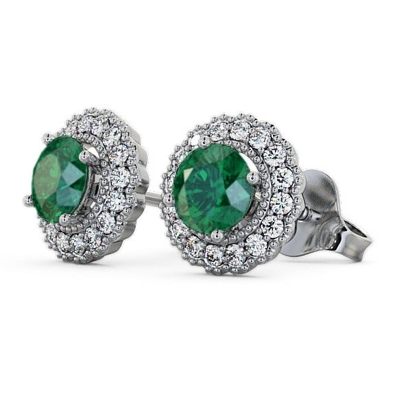  Halo Emerald and Diamond 1.22ct Earrings 18K White Gold - Braga GEMERG2_WG_EM_THUMB1 