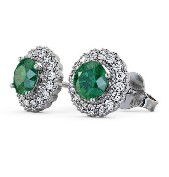 Halo Emerald and Diamond 1.22ct Earrings 18K White Gold GEMERG2_WG_EM_THUMB1