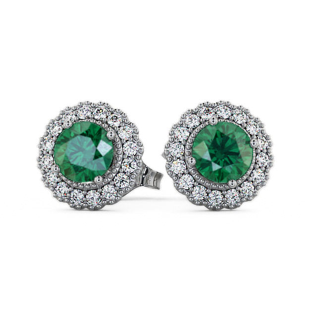 Halo Emerald and Diamond 1.22ct Earrings 18K White Gold - Braga GEMERG2_WG_EM_UP