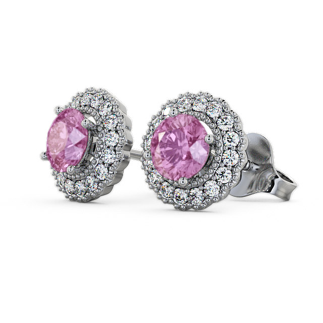 Halo Pink Sapphire and Diamond 1.56ct Earrings 9K White Gold - Braga GEMERG2_WG_PS_SIDE