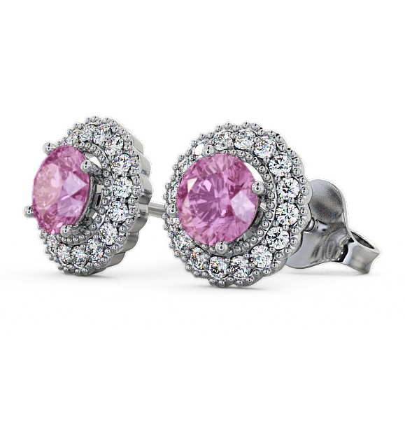 Halo Pink Sapphire and Diamond 1.56ct Earrings 9K White Gold GEMERG2_WG_PS_THUMB1