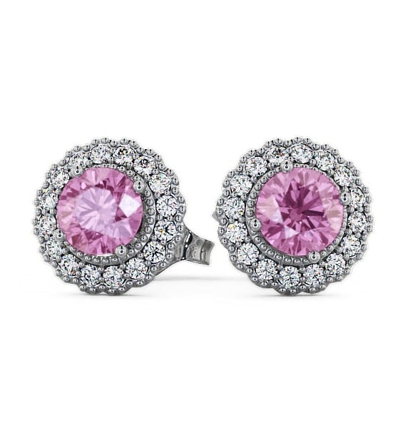  Halo Pink Sapphire and Diamond 1.56ct Earrings 18K White Gold - Braga GEMERG2_WG_PS_THUMB2 