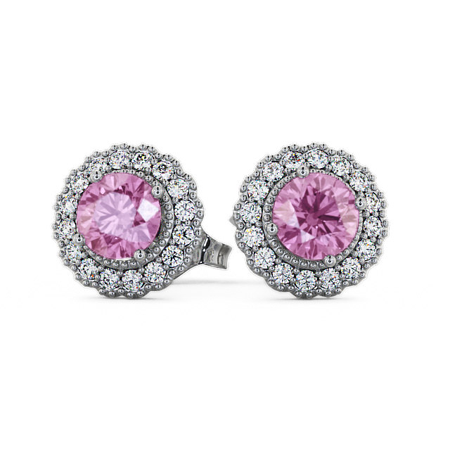 Halo Pink Sapphire and Diamond 1.56ct Earrings 9K White Gold - Braga GEMERG2_WG_PS_UP