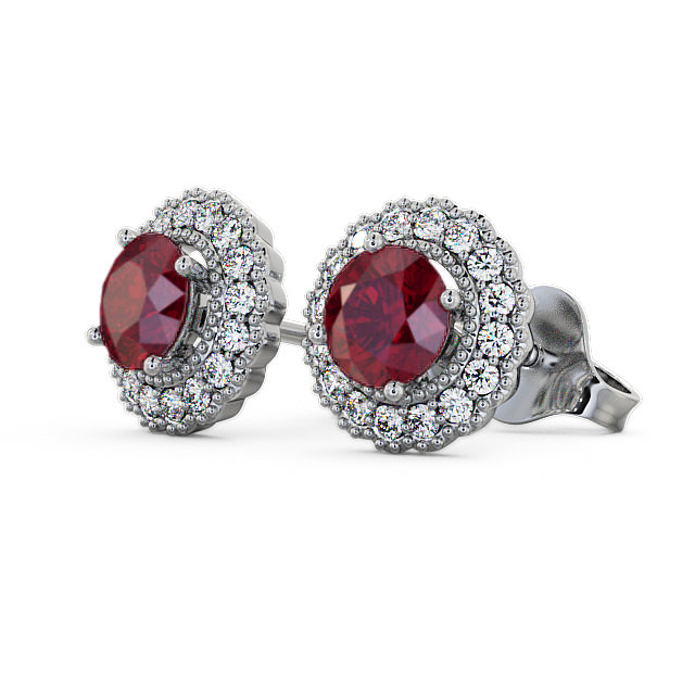 Halo Ruby and Diamond 1.56ct Earrings 18K White Gold - Braga GEMERG2_WG_RU_SIDE