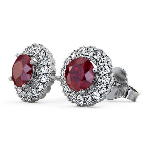 Halo Ruby and Diamond 1.56ct Earrings 9K White Gold - Braga GEMERG2_WG_RU_THUMB1
