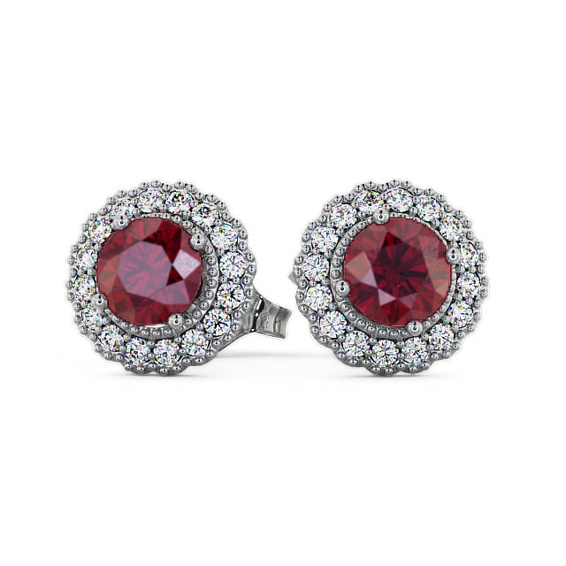 Halo Ruby and Diamond 1.56ct Earrings 18K White Gold - Braga GEMERG2_WG_RU_UP