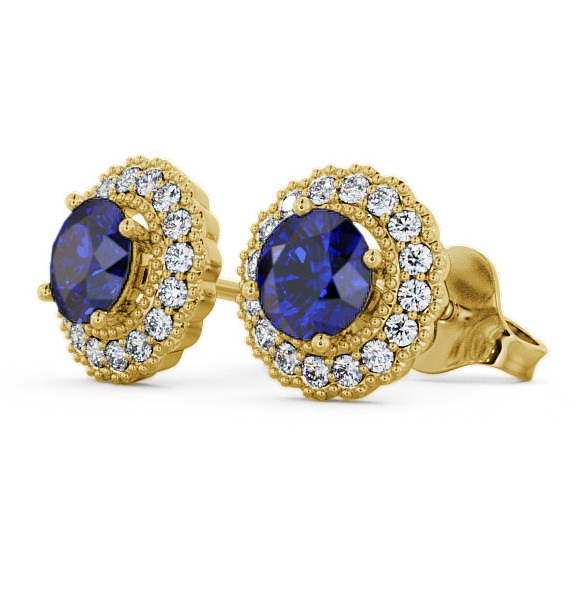 Halo Blue Sapphire and Diamond 1.56ct Earrings 18K Yellow Gold GEMERG2_YG_BS_THUMB1 