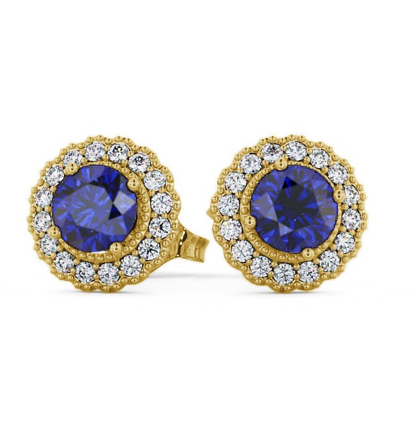 Halo Blue Sapphire and Diamond 1.56ct Earrings 18K Yellow Gold - Braga GEMERG2_YG_BS_THUMB2 