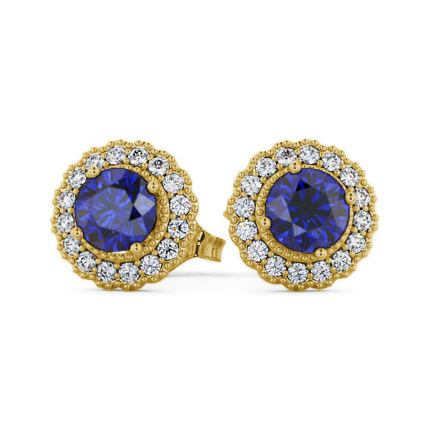 Halo Blue Sapphire and Diamond 1.56ct Earrings 9K Yellow Gold - Braga GEMERG2_YG_BS_UP