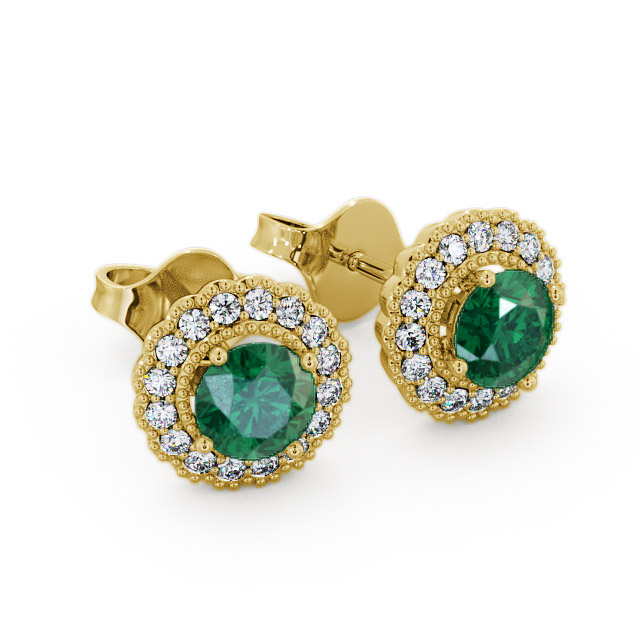 Halo Emerald and Diamond 1.22ct Earrings 9K Yellow Gold - Braga GEMERG2_YG_EM_FLAT