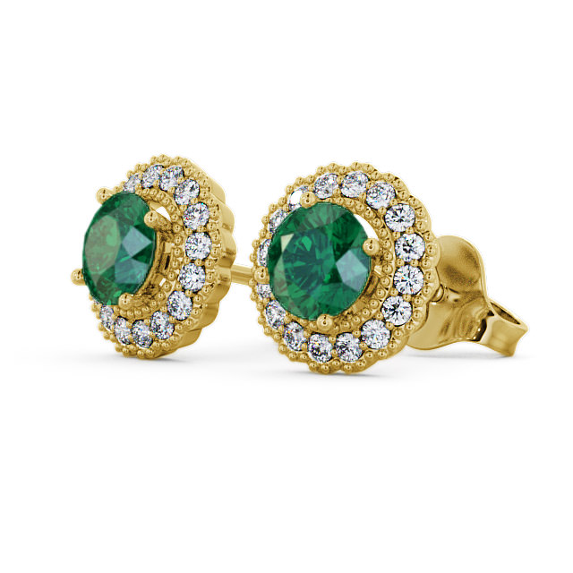 Halo Emerald and Diamond 1.22ct Earrings 9K Yellow Gold - Braga GEMERG2_YG_EM_SIDE
