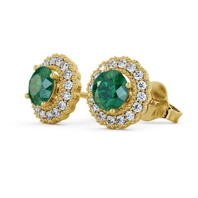 Halo Emerald and Diamond 1.22ct Earrings 18K Yellow Gold - Braga GEMERG2_YG_EM_SIDE