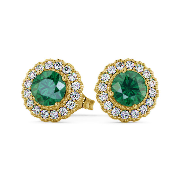 Halo Emerald and Diamond 1.22ct Earrings 9K Yellow Gold - Braga GEMERG2_YG_EM_UP
